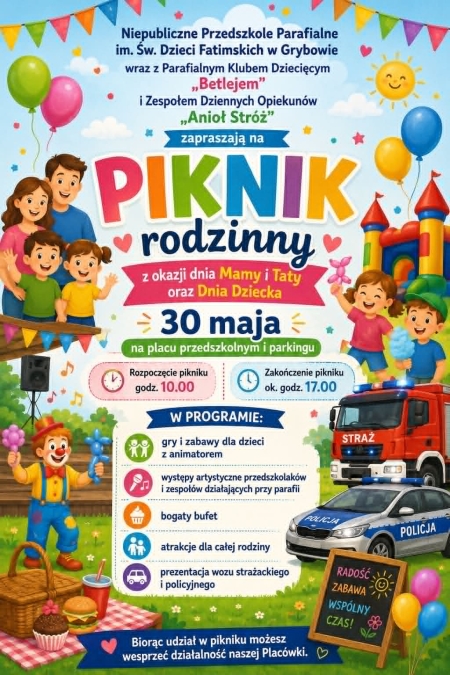 I PIKNIK RODZINNY W PRZEDSZKOLU - SERDECZNIE ZAPRASZAMY