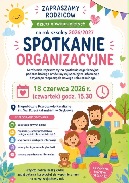 ZEBRANIE ORGANIZACYJNE DLA RODZICÓW DZIECI NOWOPRZYJĘTYCH
