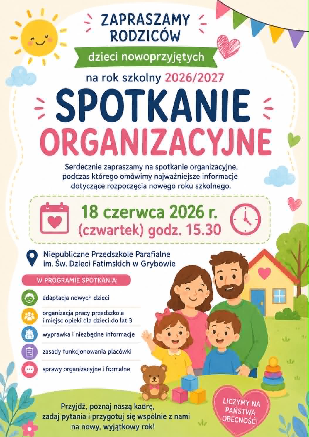 ZEBRANIE ORGANIZACYJNE DLA RODZICÓW DZIECI NOWOPRZYJĘTYCH